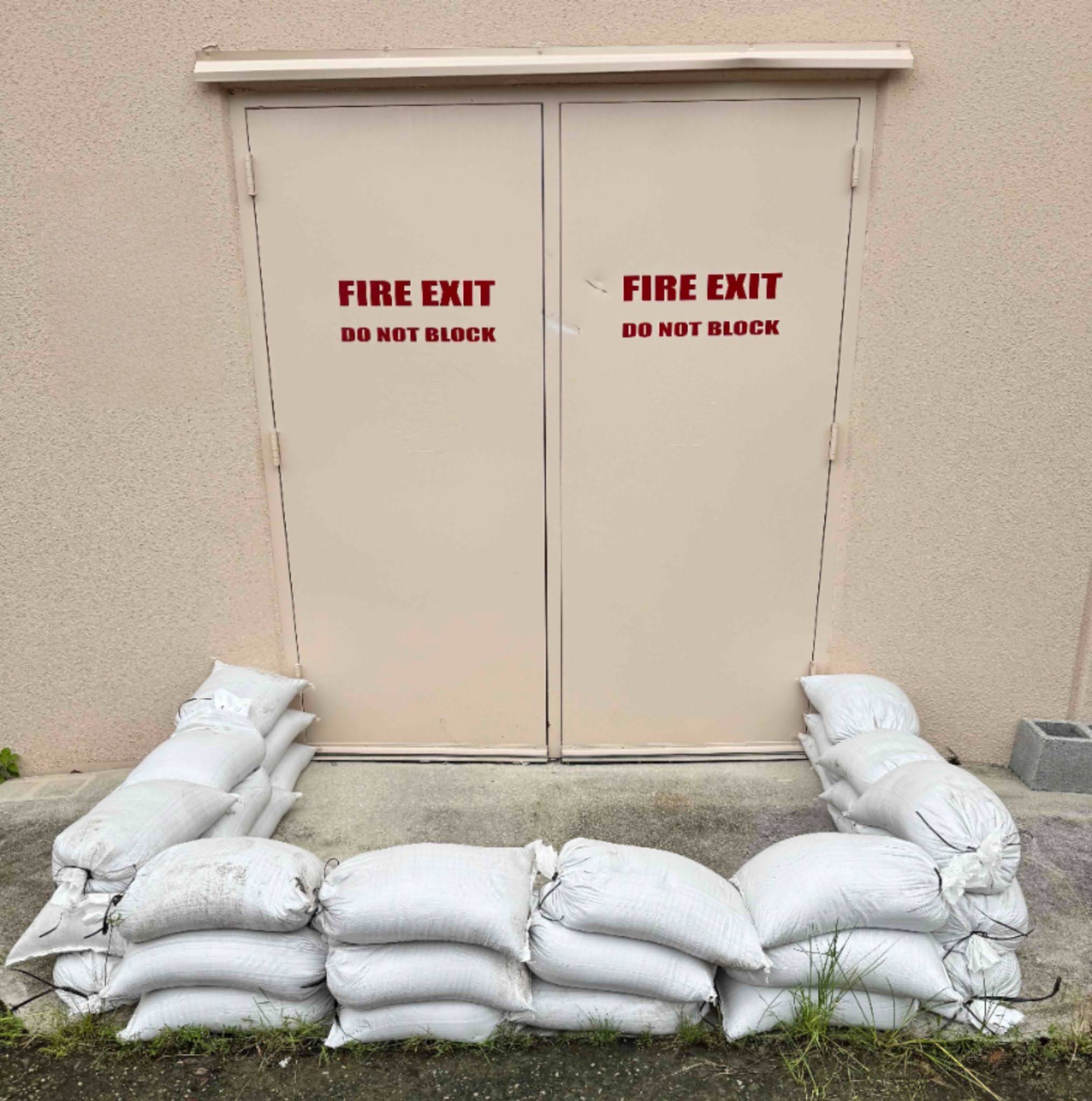 Sandbags around door